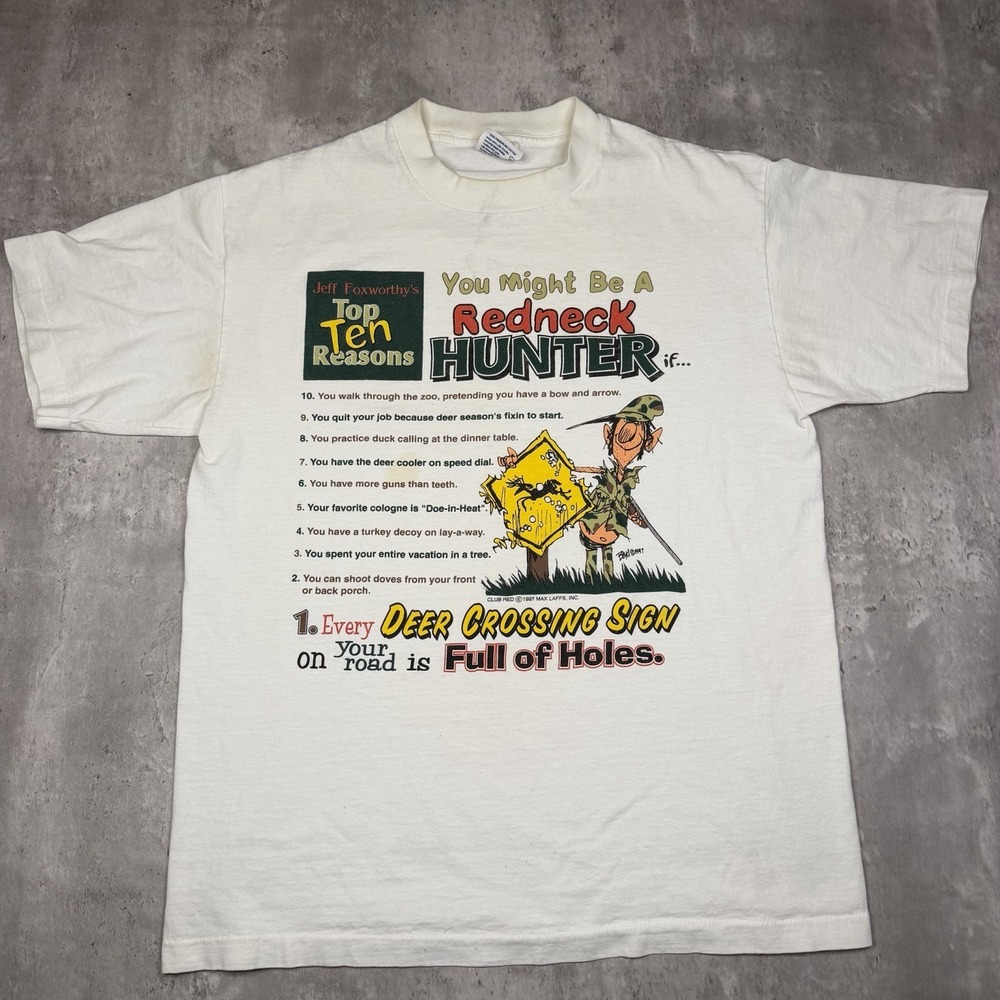 Vintage Jeff Foxworthy Redneck Hunter Shirt Size L USA Single Stitch Hunting 90s